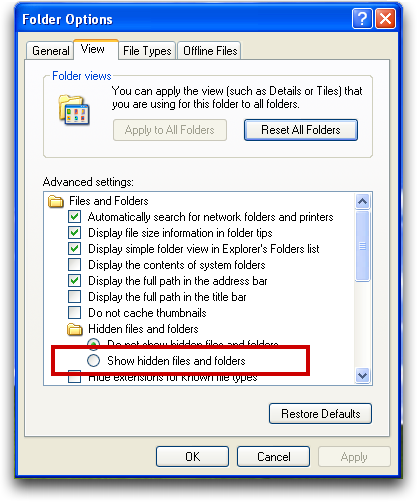 cómo ver las opciones de directorio en Windows XP